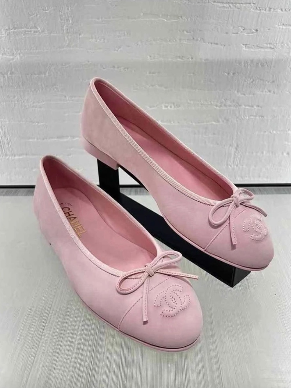 Pink Ballet Flats with Bow - Women's Shoes